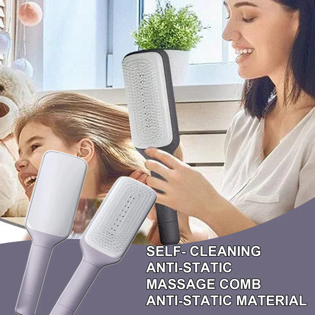 4-in-1 Self-Cleaning Hair Comb Brush.